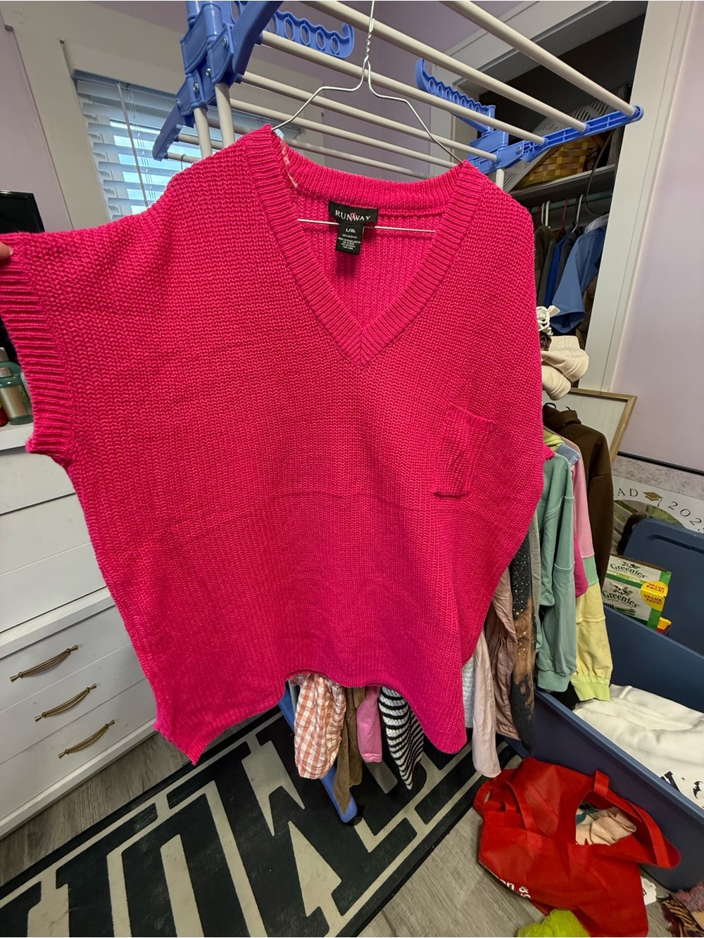 Runway Hot Pink V-Neck Sweater - L/XL